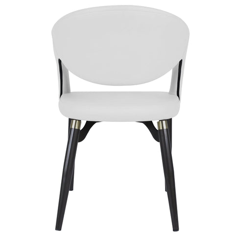 Entice Dining Chairs Upholstered Leather Seat and Curved Back in Black Iron Legs