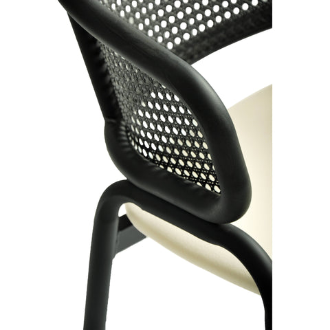 Ervilla Dining Armchair with Black Steel Legs and Black Wicker Back Set of 4