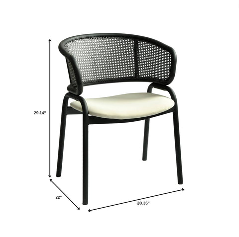Ervilla Dining Armchair with Black Steel Legs and Black Wicker Back Set of 4