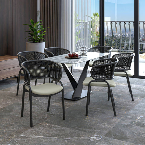 Ervilla Dining Armchair with Black Steel Legs and Black Wicker Back Set of 4