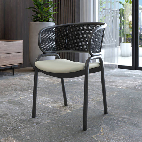 Ervilla Dining Armchair with Black Steel Legs and Black Wicker Back Set of 4