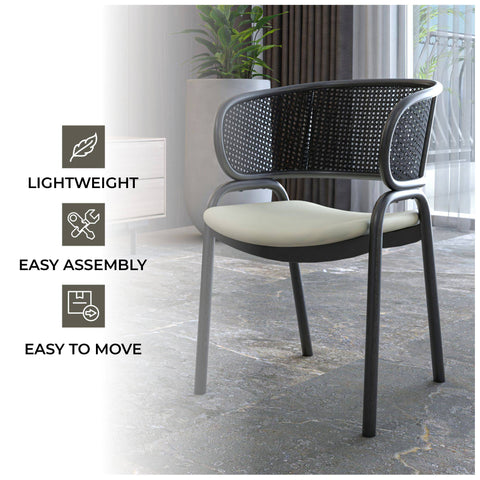 Ervilla Dining Armchair with Black Steel Legs and Black Wicker Back Set of 4