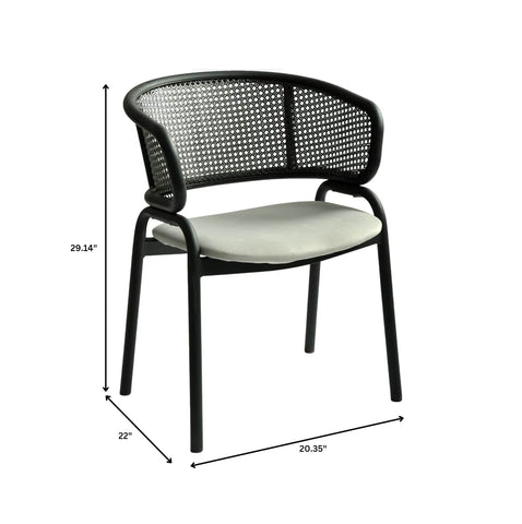 Ervilla Dining Armchair with Black Steel Legs and Black Wicker Back Set of 4