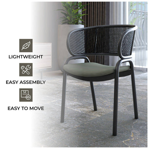 Ervilla Dining Armchair with Black Steel Legs and Black Wicker Back Set of 4