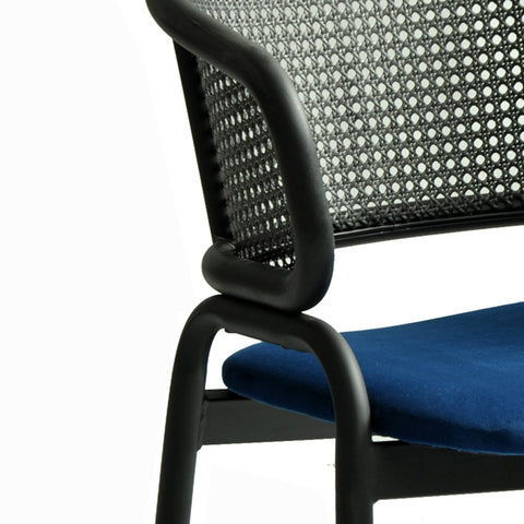 Ervilla Dining Armchair with Black Steel Legs and Black Wicker Back Set of 4
