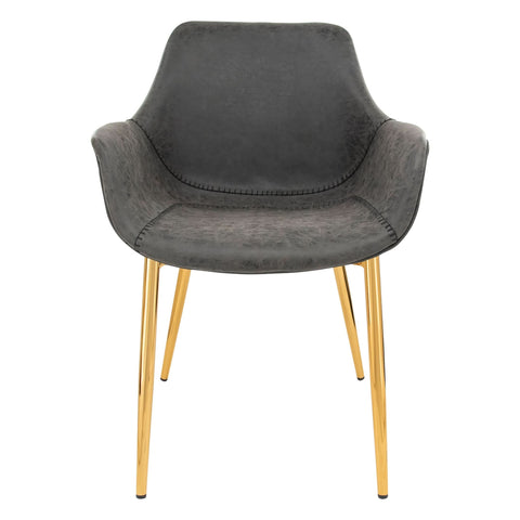 Markley Modern Leather Dining Arm Chair With Black/Gold Metal Legs