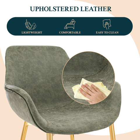 Markley Modern Leather Dining Arm Chair With Black/Gold Metal Legs