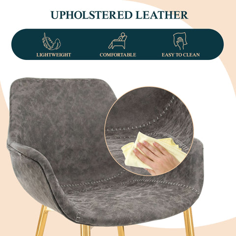 Markley Modern Leather Dining Arm Chair With Black/Gold Metal Legs