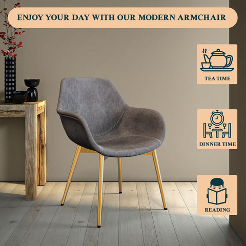 Markley Modern Leather Dining Arm Chair With Black/Gold Metal Legs
