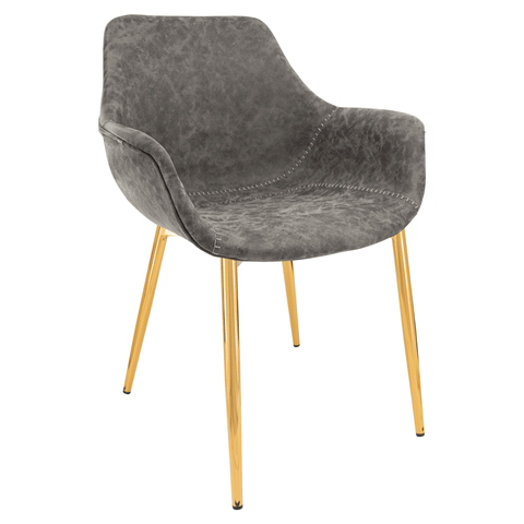 Markley Modern Leather Dining Arm Chair With Black/Gold Metal Legs