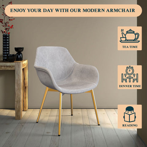 Markley Modern Leather Dining Arm Chair With Black/Gold Metal Legs