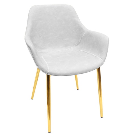 Markley Modern Leather Dining Arm Chair With Black/Gold Metal Legs