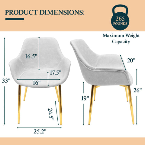 Markley Modern Leather Dining Arm Chair With Black/Gold Metal Legs