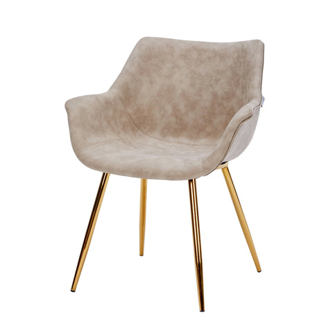 Markley Modern Leather Dining Arm Chair With Black/Gold Metal Legs