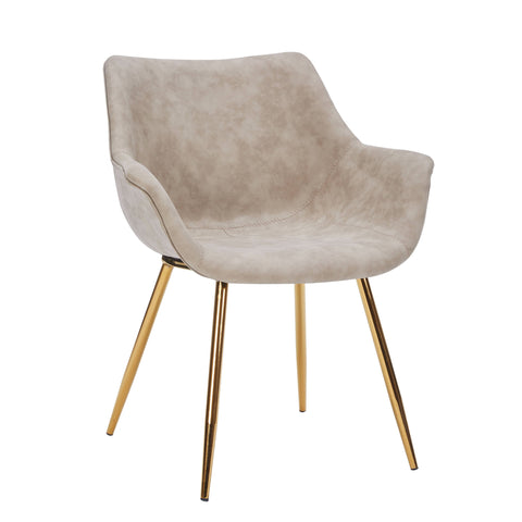 Markley Modern Leather Dining Arm Chair With Black/Gold Metal Legs