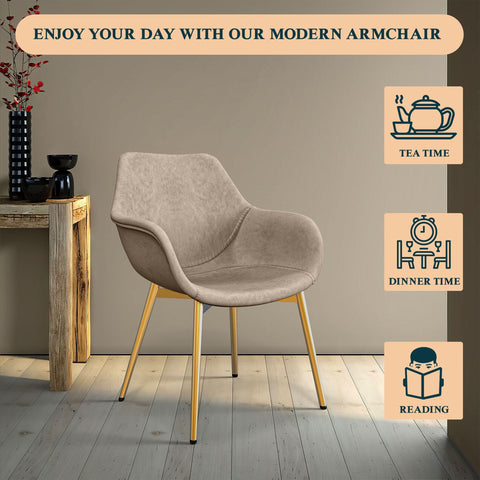 Markley Modern Leather Dining Arm Chair With Black/Gold Metal Legs