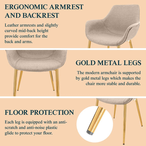Markley Modern Leather Dining Arm Chair With Black/Gold Metal Legs