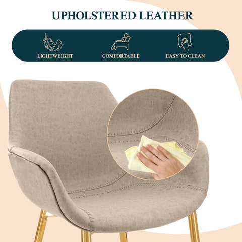 Markley Modern Leather Dining Arm Chair With Black/Gold Metal Legs