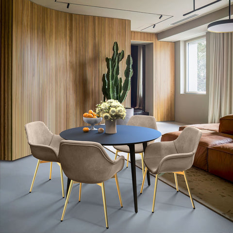 Markley Modern Leather Dining Arm Chair With Black/Gold Metal Legs