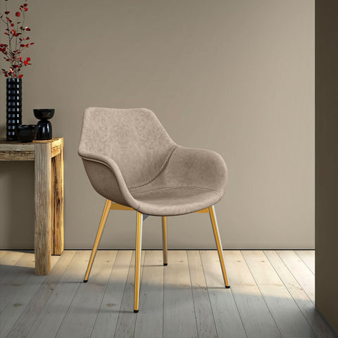 Markley Modern Leather Dining Arm Chair With Black/Gold Metal Legs