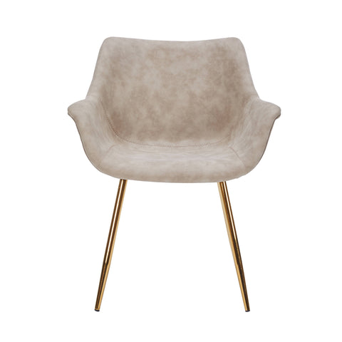 Markley Modern Leather Dining Arm Chair With Black/Gold Metal Legs