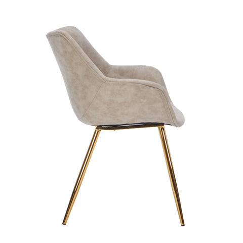 Markley Modern Leather Dining Arm Chair With Black/Gold Metal Legs