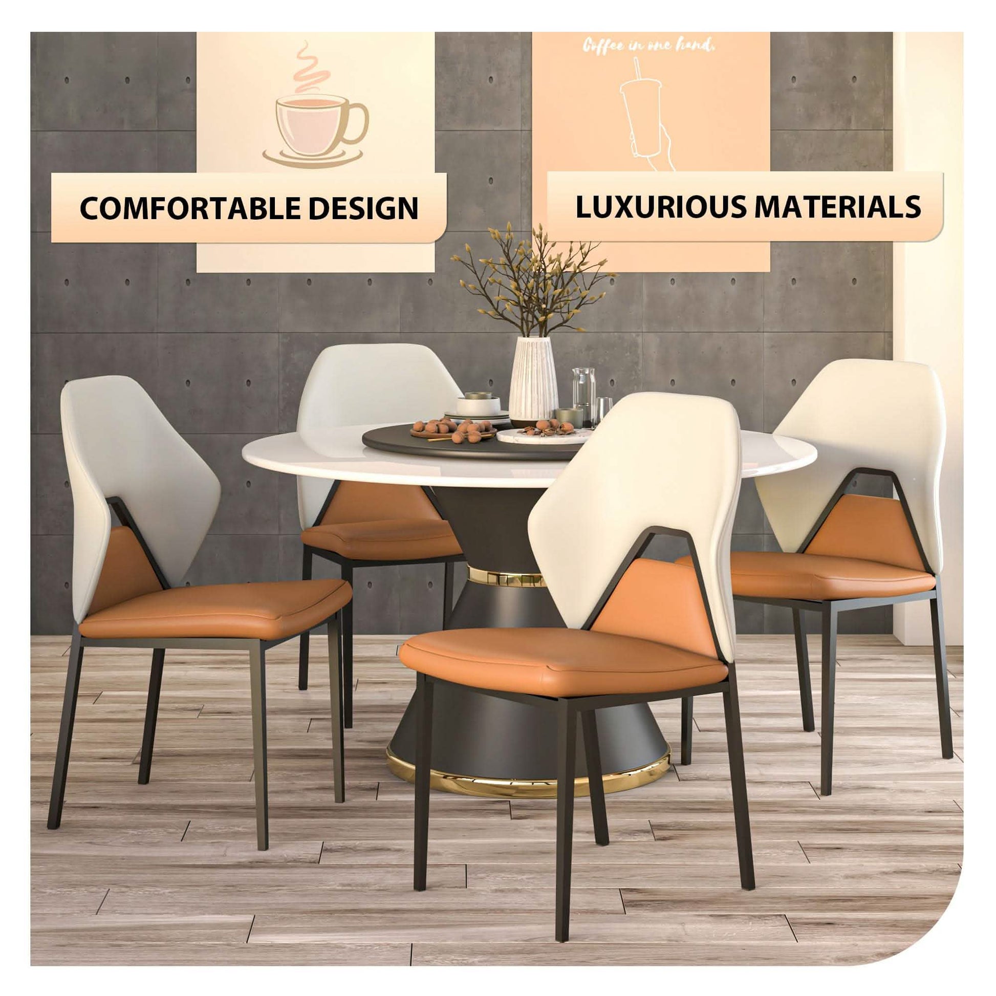 Eclat Collection Modern Upholstered Leather Dining Chair Set of 2
