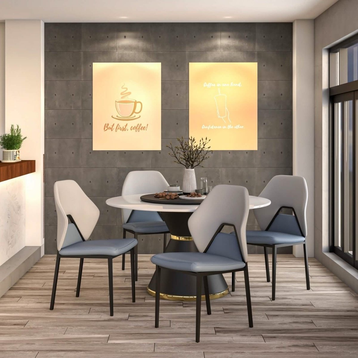 ECLAT Dining Chair with Upholstered Leather Seat and Back in Black Iron