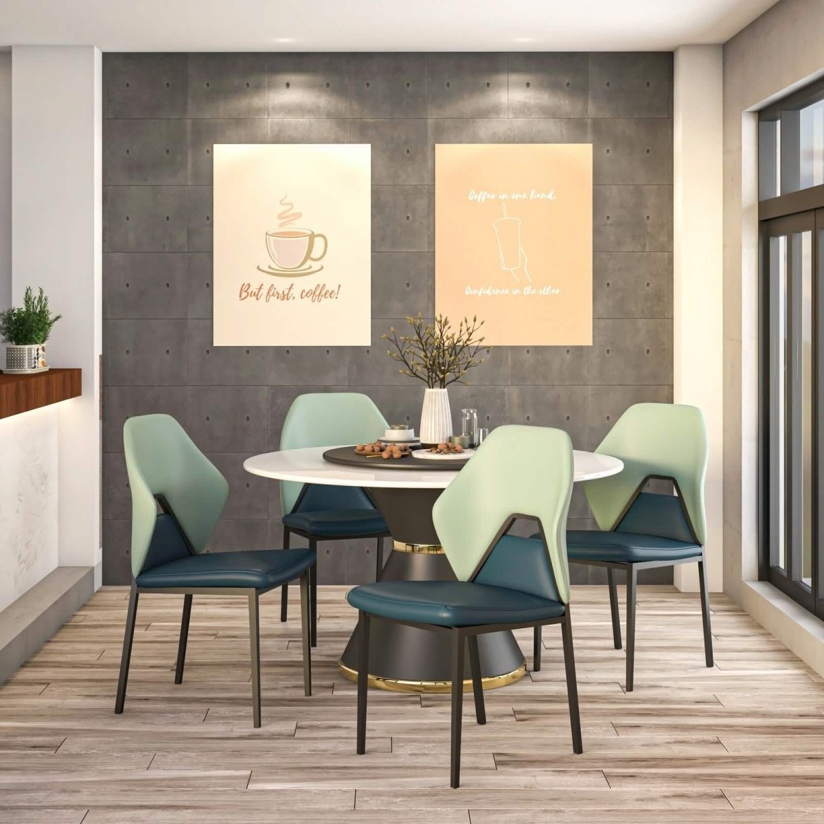 ECLAT Dining Chair with Upholstered Leather Seat and Back in Black Iron