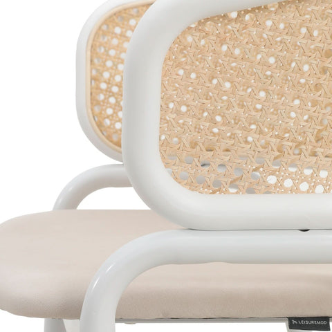 Ervilla Modern Dining Armchair with White Powder Coated Steel Legs and Wicker Back Set of 2