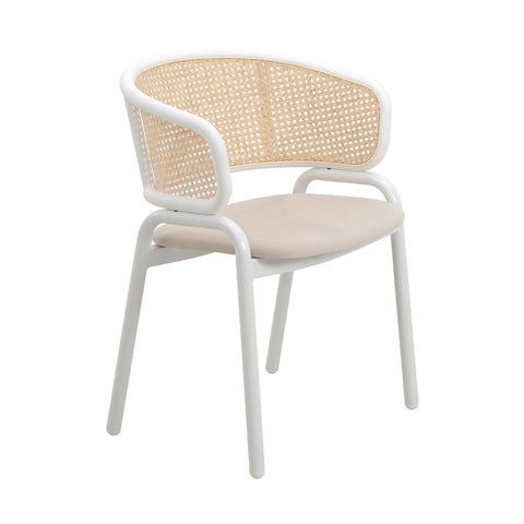 Ervilla Modern Dining Armchair with White Powder Coated Steel Legs and Wicker Back Set of 2