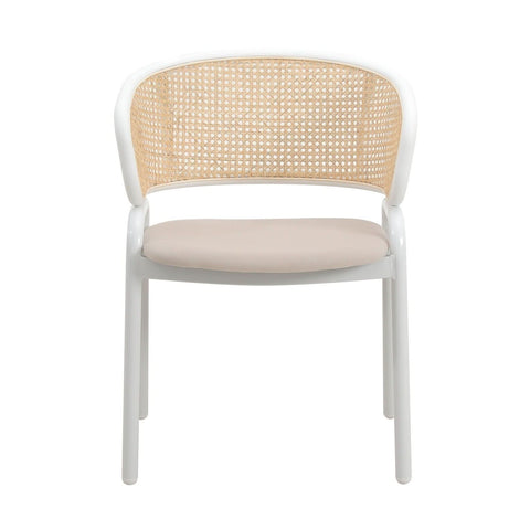 Ervilla Modern Dining Armchair with White Powder Coated Steel Legs and Wicker Back Set of 2