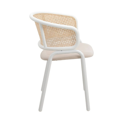Ervilla Modern Dining Armchair with White Powder Coated Steel Legs and Wicker Back Set of 2