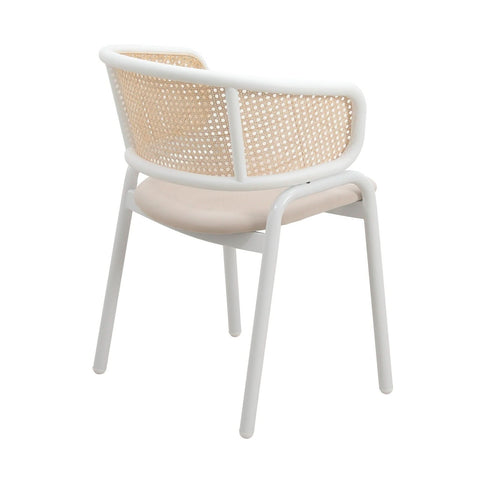 Ervilla Modern Dining Armchair with White Powder Coated Steel Legs and Wicker Back Set of 2