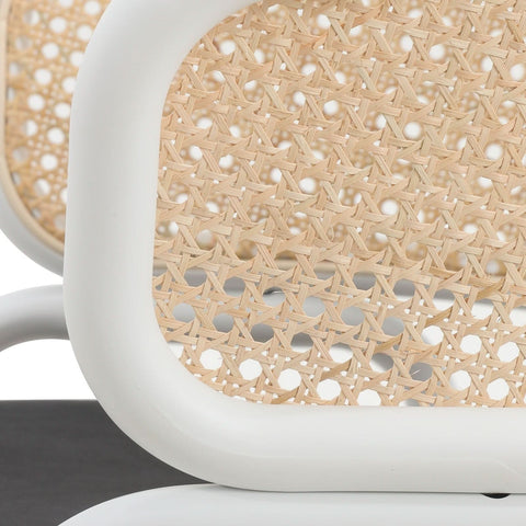 Ervilla Modern Dining Armchair with White Powder Coated Steel Legs and Wicker Back Set of 2
