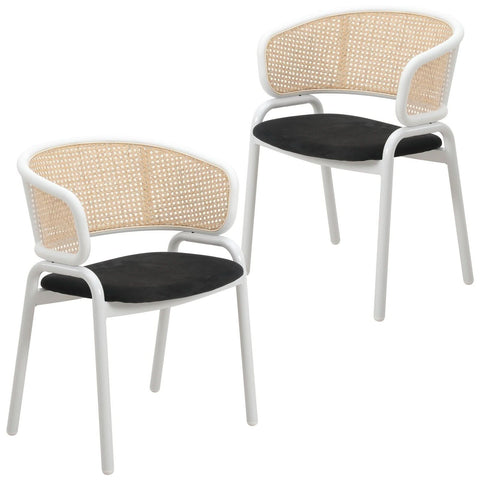 Ervilla Modern Dining Armchair with White Powder Coated Steel Legs and Wicker Back Set of 2