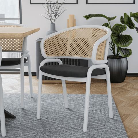 Ervilla Modern Dining Armchair with White Powder Coated Steel Legs and Wicker Back Set of 2