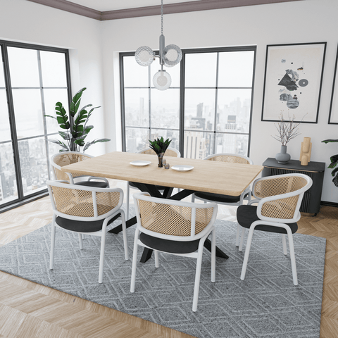 Ervilla Modern Dining Armchair with White Powder Coated Steel Legs and Wicker Back Set of 2