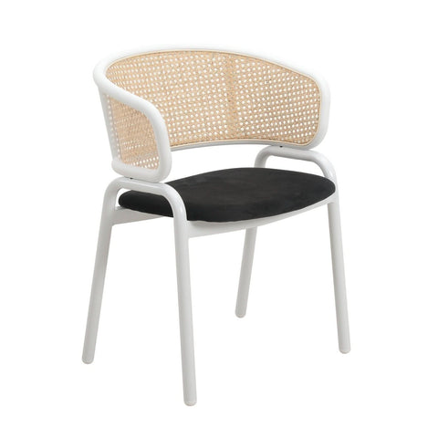 Ervilla Modern Dining Armchair with White Powder Coated Steel Legs and Wicker Back Set of 2