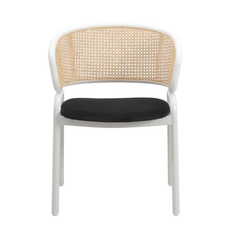 Ervilla Modern Dining Armchair with White Powder Coated Steel Legs and Wicker Back Set of 2