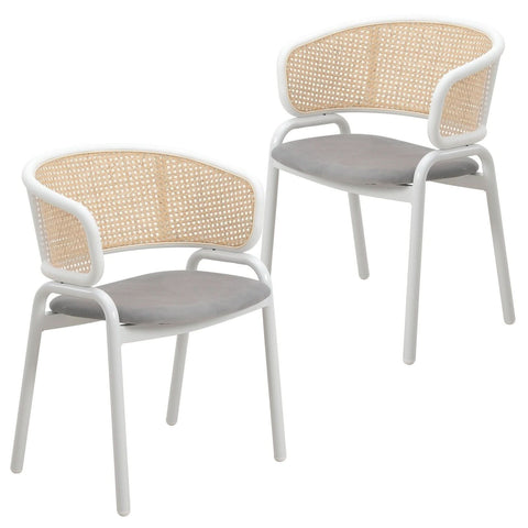 Ervilla Modern Dining Armchair with White Powder Coated Steel Legs and Wicker Back Set of 2
