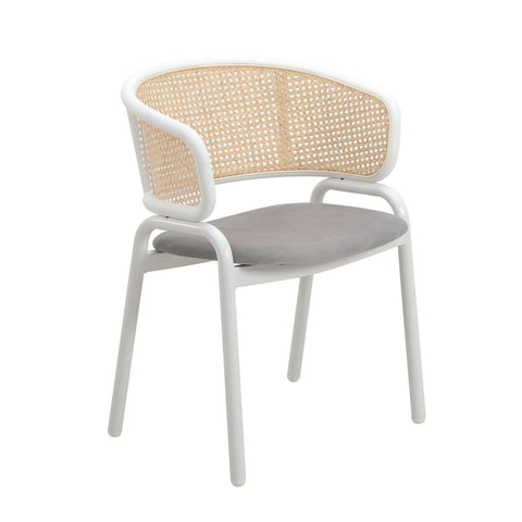 Ervilla Modern Dining Armchair with White Powder Coated Steel Legs and Wicker Back Set of 2
