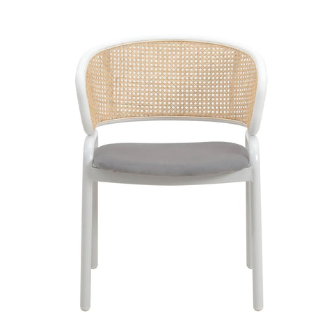 Ervilla Modern Dining Armchair with White Powder Coated Steel Legs and Wicker Back Set of 2