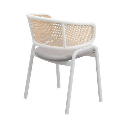Ervilla Modern Dining Armchair with White Powder Coated Steel Legs and Wicker Back Set of 2