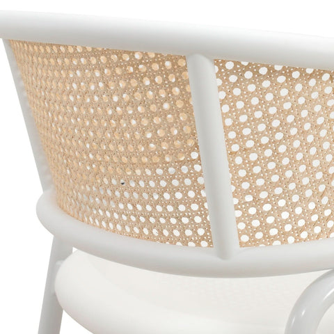 Ervilla Modern Dining Armchair with White Powder Coated Steel Legs and Wicker Back Set of 2