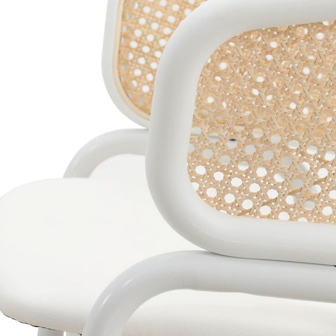 Ervilla Modern Dining Armchair with White Powder Coated Steel Legs and Wicker Back Set of 2