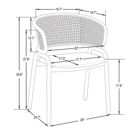 Ervilla Modern Dining Armchair with White Powder Coated Steel Legs and Wicker Back Set of 2