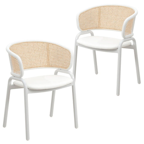 Ervilla Modern Dining Armchair with White Powder Coated Steel Legs and Wicker Back Set of 2