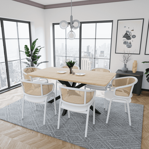 Ervilla Modern Dining Armchair with White Powder Coated Steel Legs and Wicker Back Set of 2
