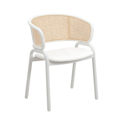Ervilla Modern Dining Armchair with White Powder Coated Steel Legs and Wicker Back Set of 2